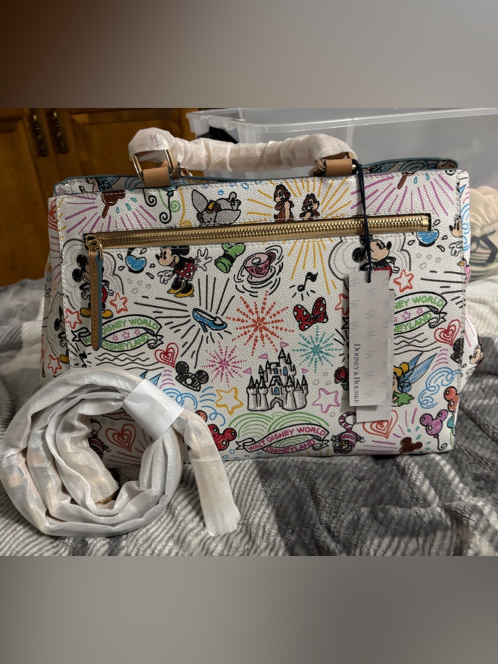 Dooney & Bourke White Multicolor Disney Sketch Print Satchel Bag - multi use